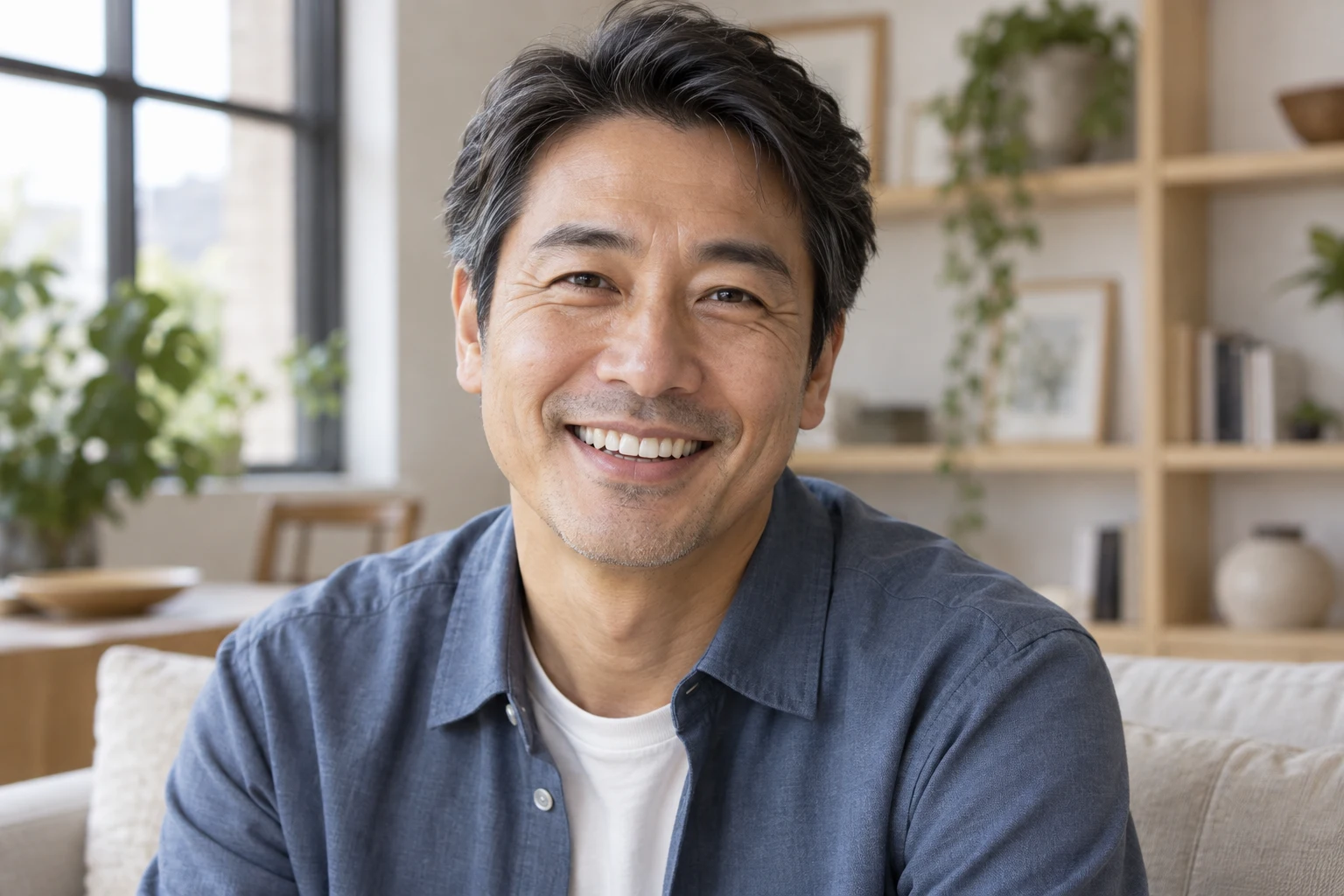 Portrait of a man with a natural smile and visible teeth, photographed for an All-on 6 single jaw implants package in Istanbul