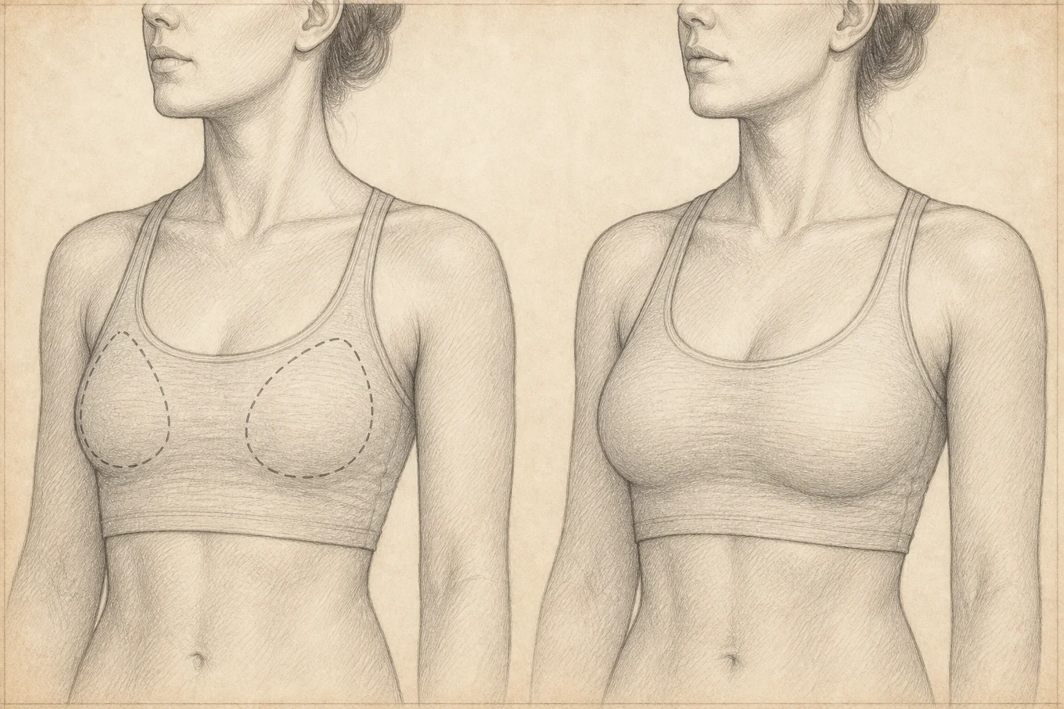 Medical illustration of breast augmentation planning and the expected contour outcome in Turkey — BreastAugmentationInTurkey.org