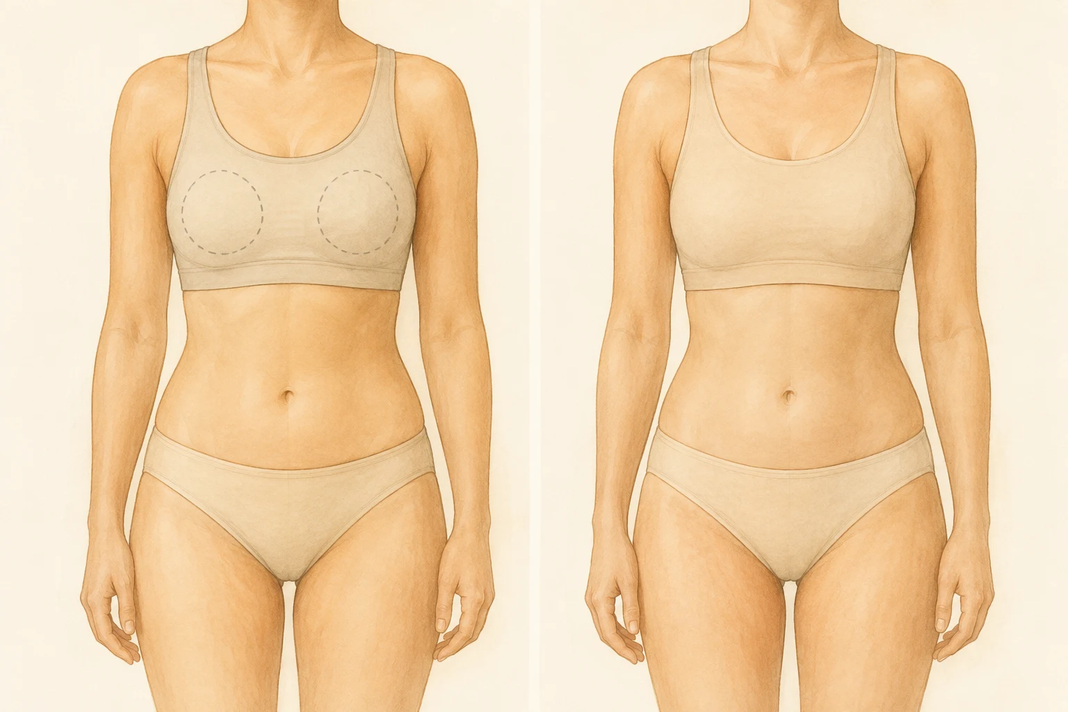 Medical illustration of breast revision surgery planning and the expected contour in Turkey — BreastAugmentationInTurkey.org